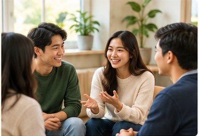 Young adults talking together in a supportive group